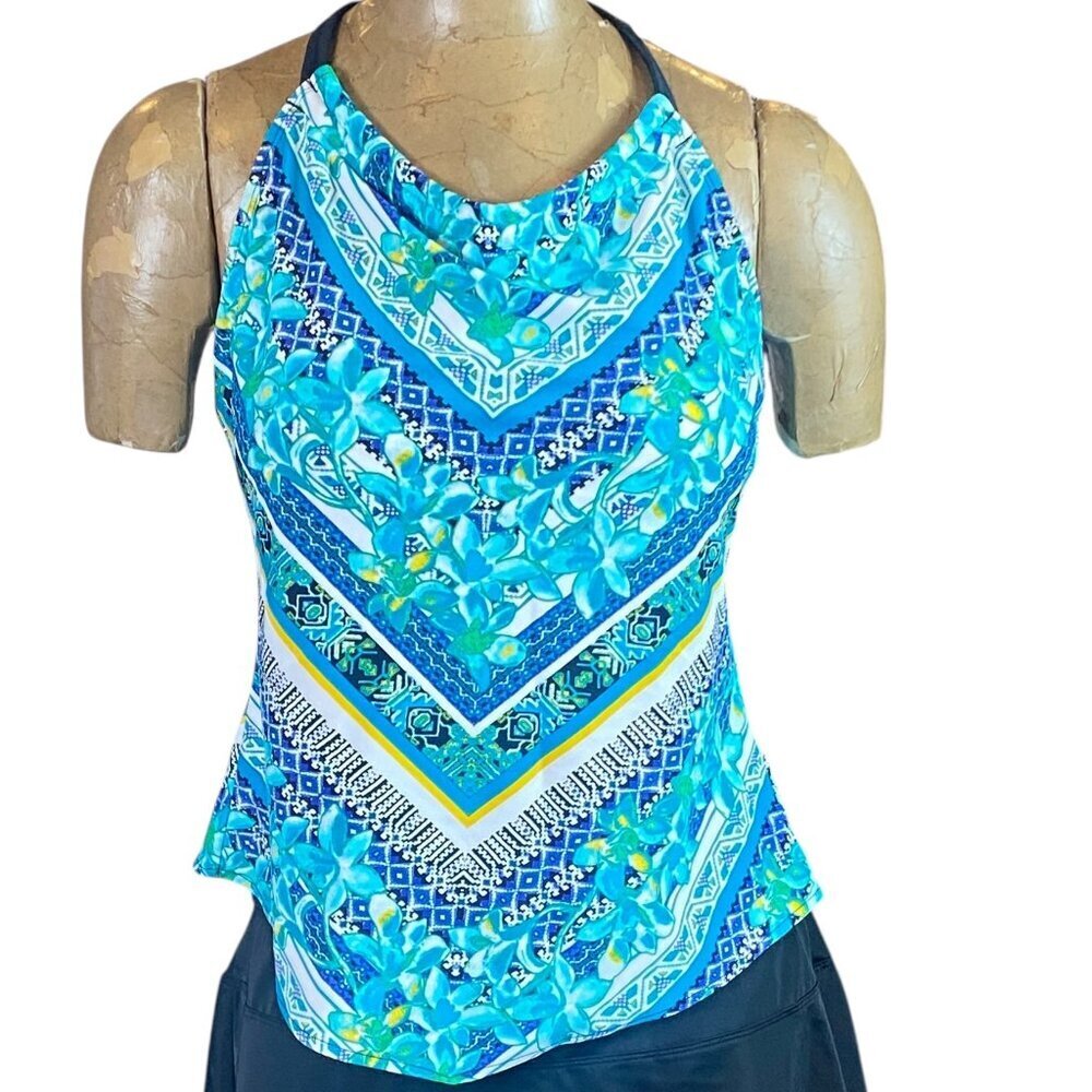 Jantzen Tankini Swimsuit Top Turquoise Blue M #135L